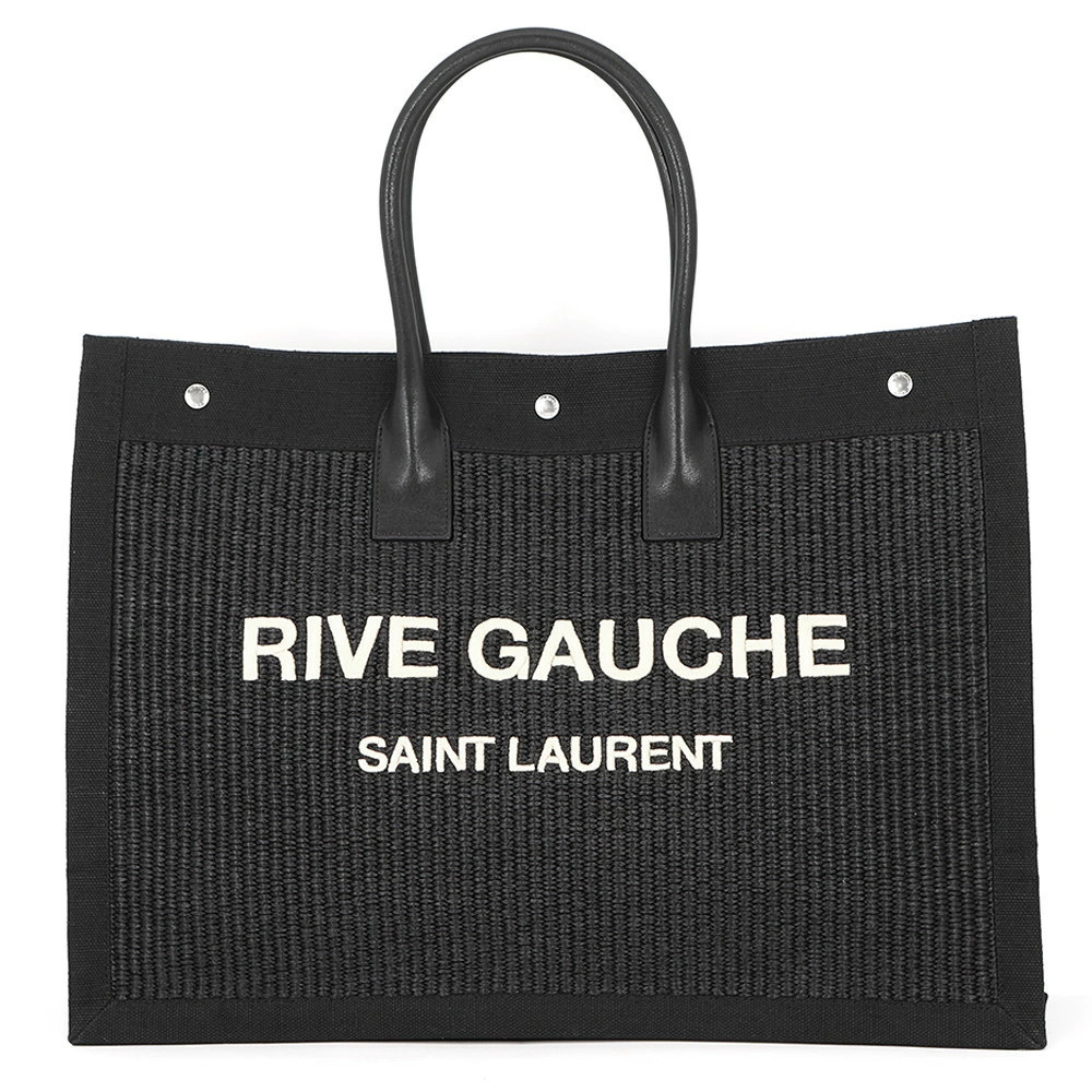 Saint Laurent Paris Tote Bag Rive Gauche Raffia Canvas Black